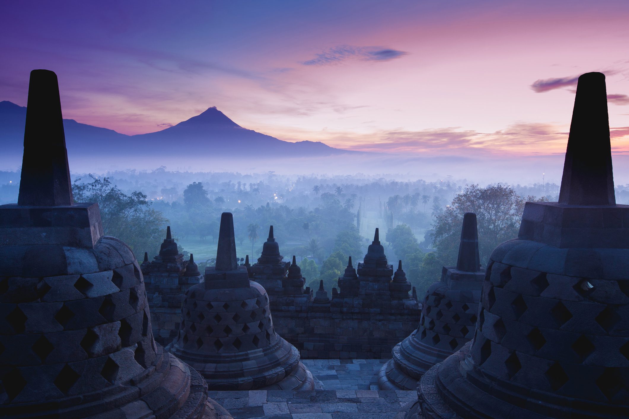 Borobudur Temple is sunrise, Yogyakarta, Java,