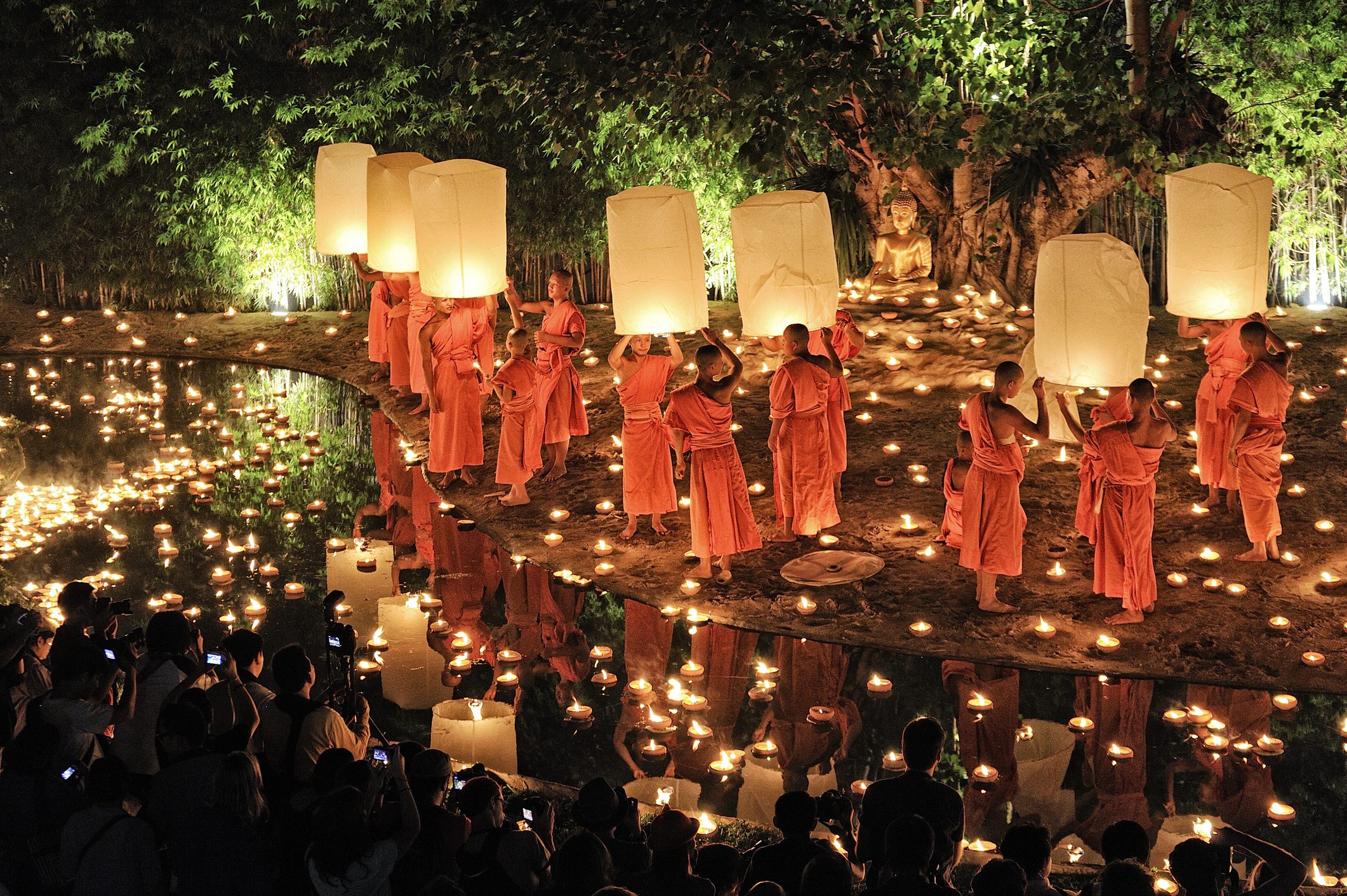 Monks at Phan Tao temple during the Loi Krathong Festival.