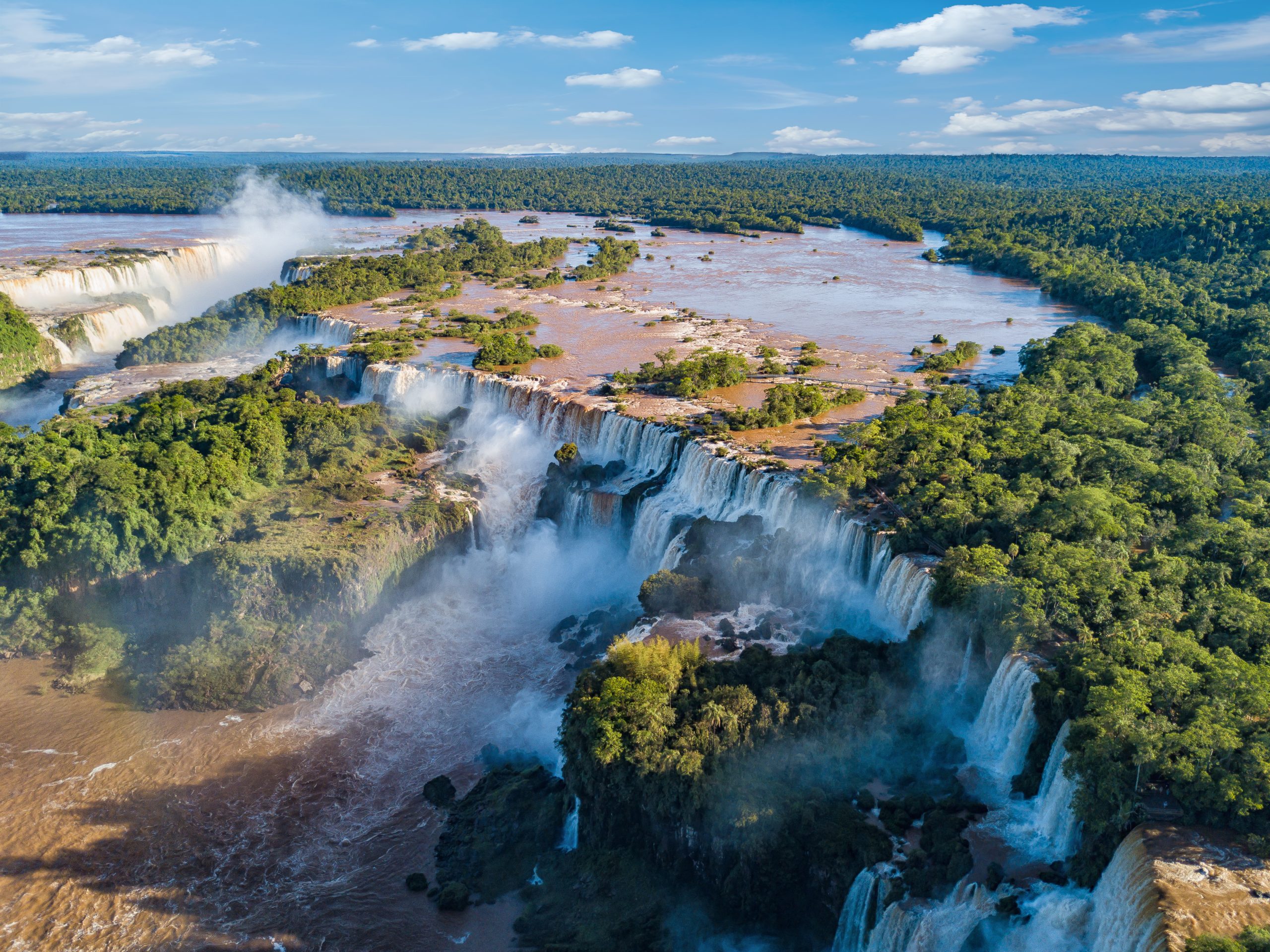 Aerial view of the Iguazu Falls. View over the Garganta del Diablo the Devil's Throat.
