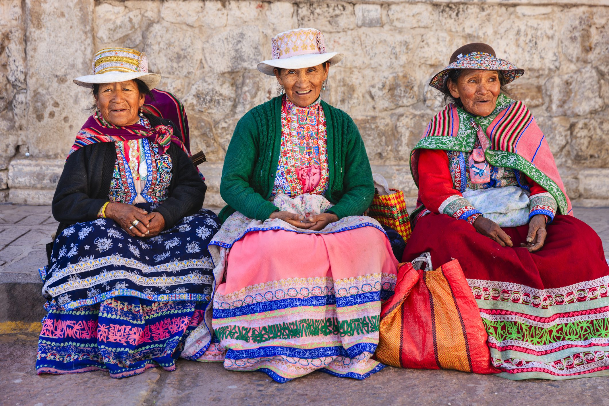 Peruvian women in national clothing, Chivay, Peru